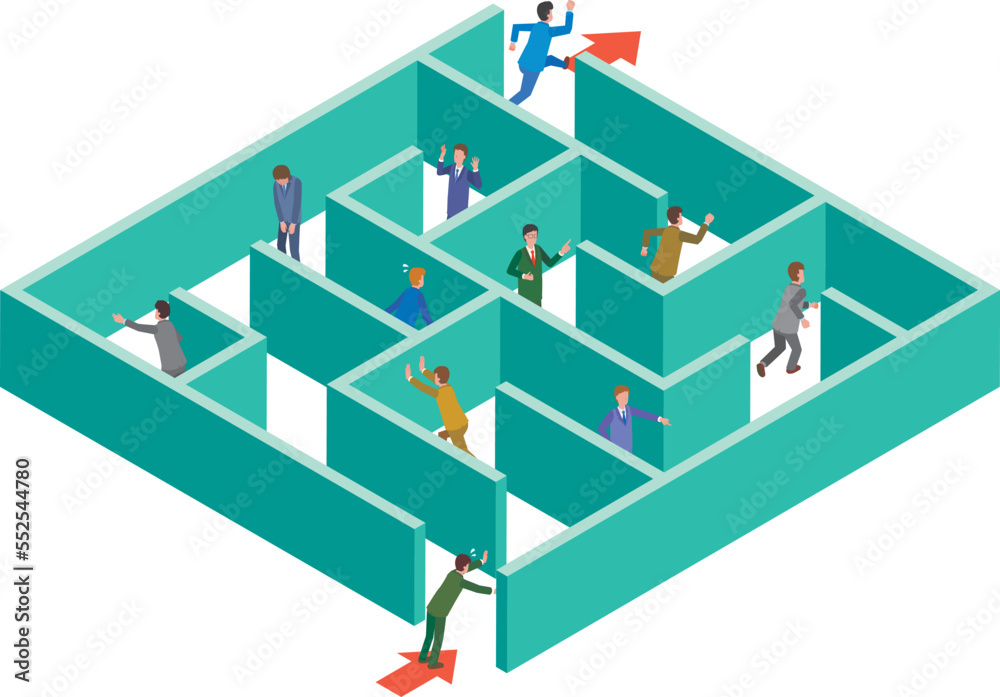 Fototapeta premium 迷路に迷うビジネスマンのイメージイラスト