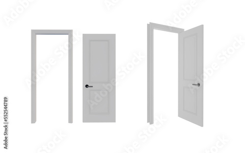 Fototapeta Naklejka Na Ścianę i Meble -  door isolated on white background PNG 3d rendering . light gray door