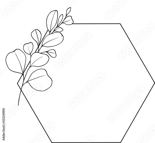 Vector Eucalyptus Flowers Wreath Frame line art on white background. Eucalyptus Leaves wreath outline. Wedding Circle border vector. Vector elegant wreath