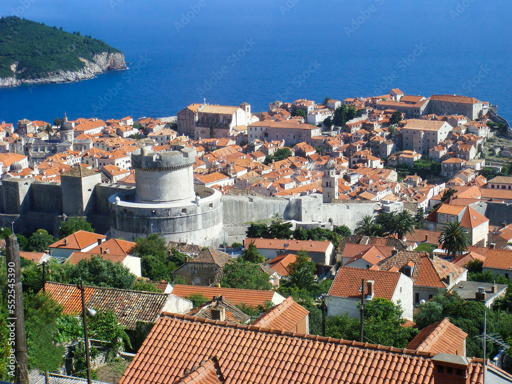 Panoramic view of the city and sea on the sunny day. Dubrovnik. Croatia.