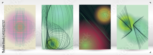 Minimal Minimal Geometric Vector Poster Design with Lines and Gradient Colorful Circles. Collection of Abstract Backgrounds for Covers, Flyers, Templates, Booklets, Cards, Brochures, Branding, etc.