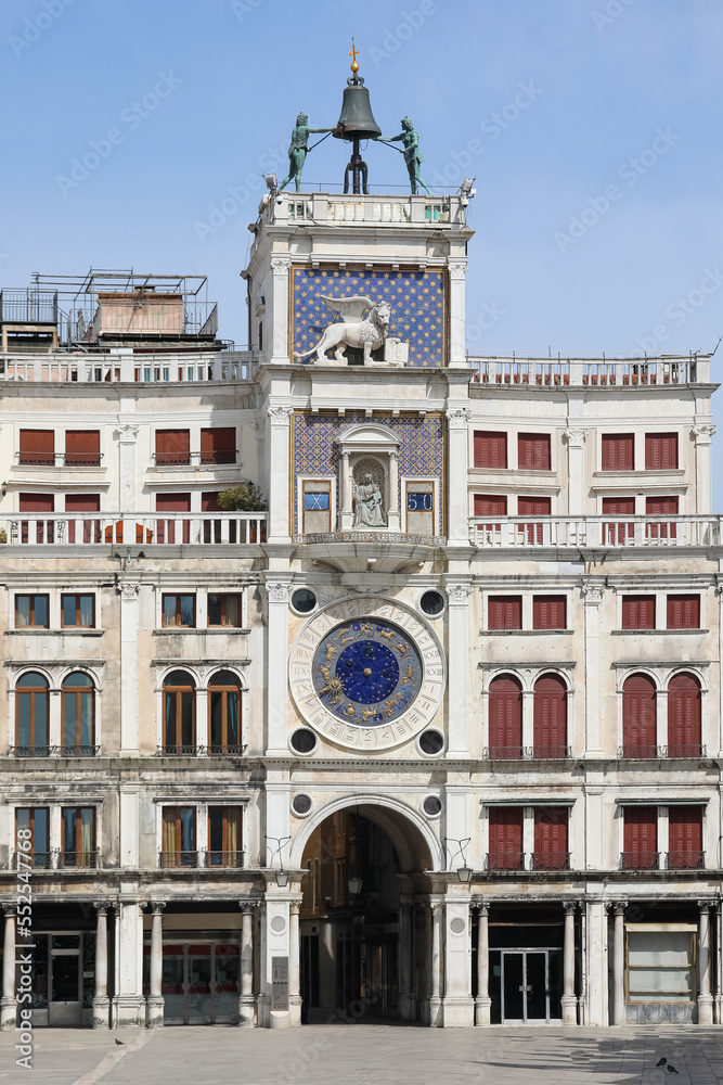 Obraz premium astronomical clock with statues called Mori di Venezia in Venice in Italy without people during lockdown