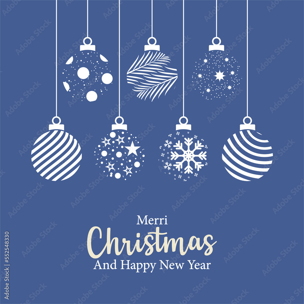 merry christmas card with hanging ball decoration
