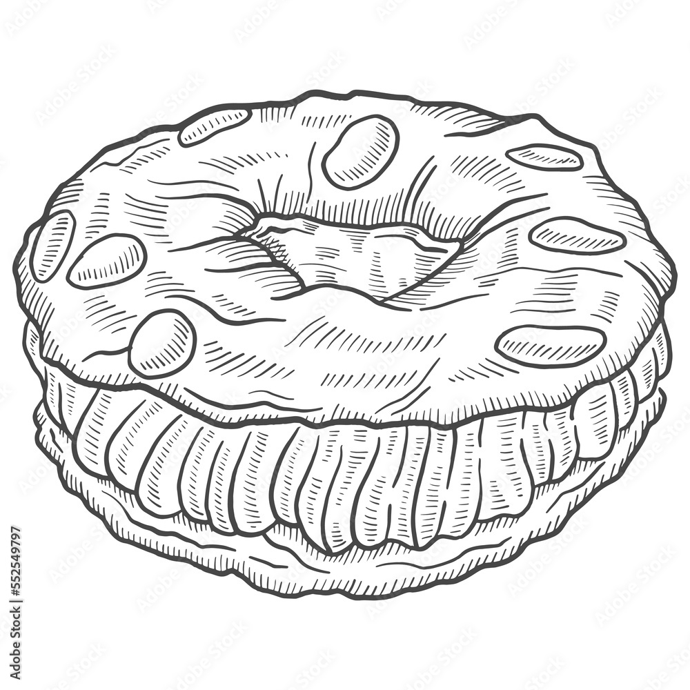 paris brest france dessert snack isolated doodle hand drawn sketch with outline style