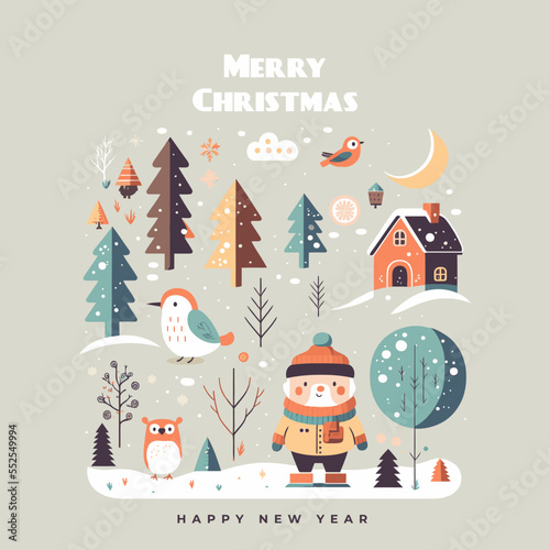Wallpaper Mural Merry Christmas Happy New Year Greetings Card Invitation Banner flat vector Torontodigital.ca