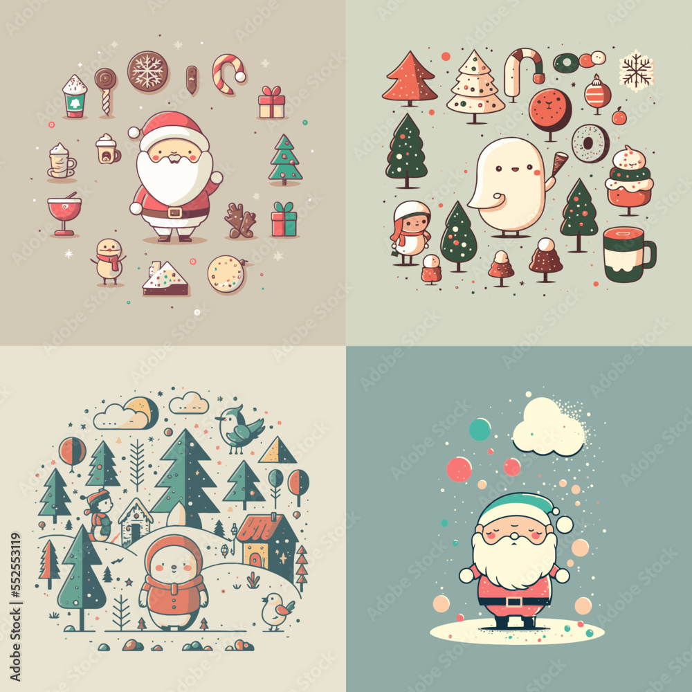 Fototapeta premium Merry Christmas Happy New Year Greetings Card Invitation Banner flat vector