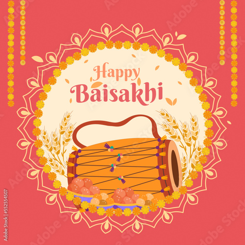 Happy Baisakhi celebration with Sweets and joys Baisakhi Sikh festival celebration background for greeting card, banner, social media post. photo