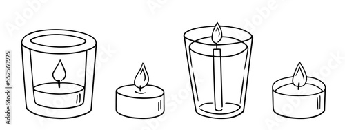 Candles doodle,power outage lighting.Decoration for birthday party,romantic Valentine's Day dinner.Festive hand-drawn candlelight with wick and wax,for creating a special atmosphere.Isolated.Vector
