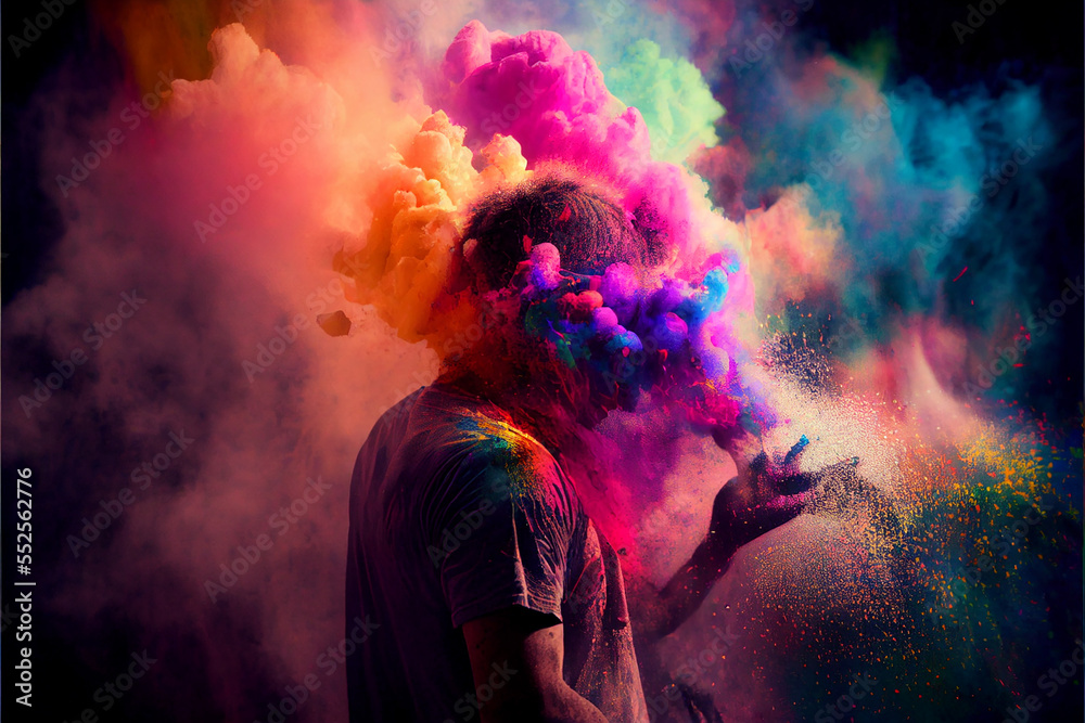 Obraz premium A picture of splash of colour powder in a holi festival in india , AI generate 