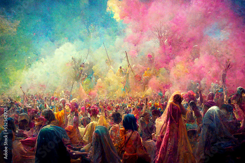 A picture of splash of colour powder in a holi festival in india , AI generate 