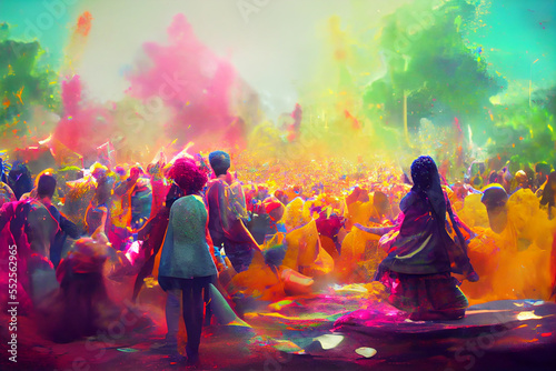 A picture of splash of colour powder in a holi festival in india , AI generate  © slonme