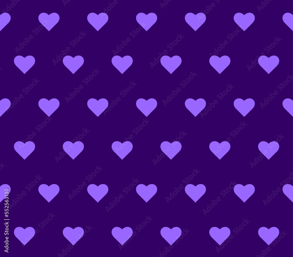 Endless seamless pattern of hearts. Vector Illustration Hearts on Purple Background. Wallpaper, Wrapping paper Background for Valentine's Day Fabric design textile swatch. Violet Purple. Heart, Love