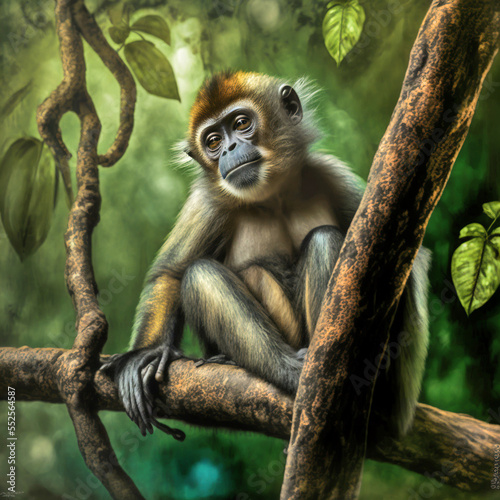 Affe im Wald auf dem Baum, made by AI, künstliche Intelligenz, AI Art © Anja K