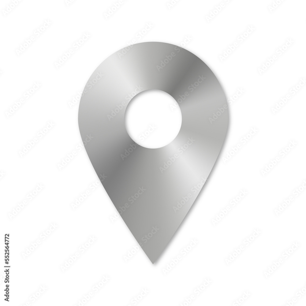 illustrazione con icona di segnaposto pin per mappe in metallo lucente su sfondo trasparente