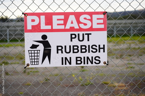 Please put rubbish in bins sign