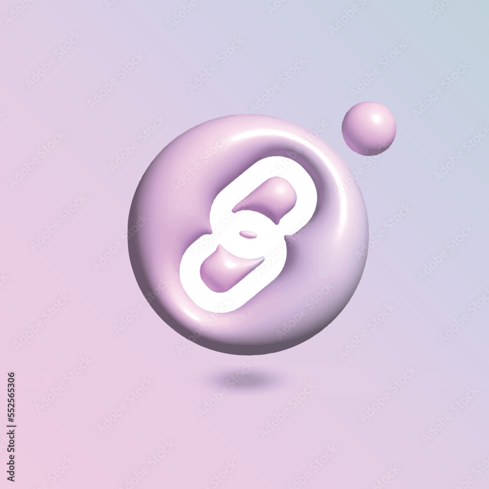Chain Icon with in circle bright pastel color in 3d style realistic vector art