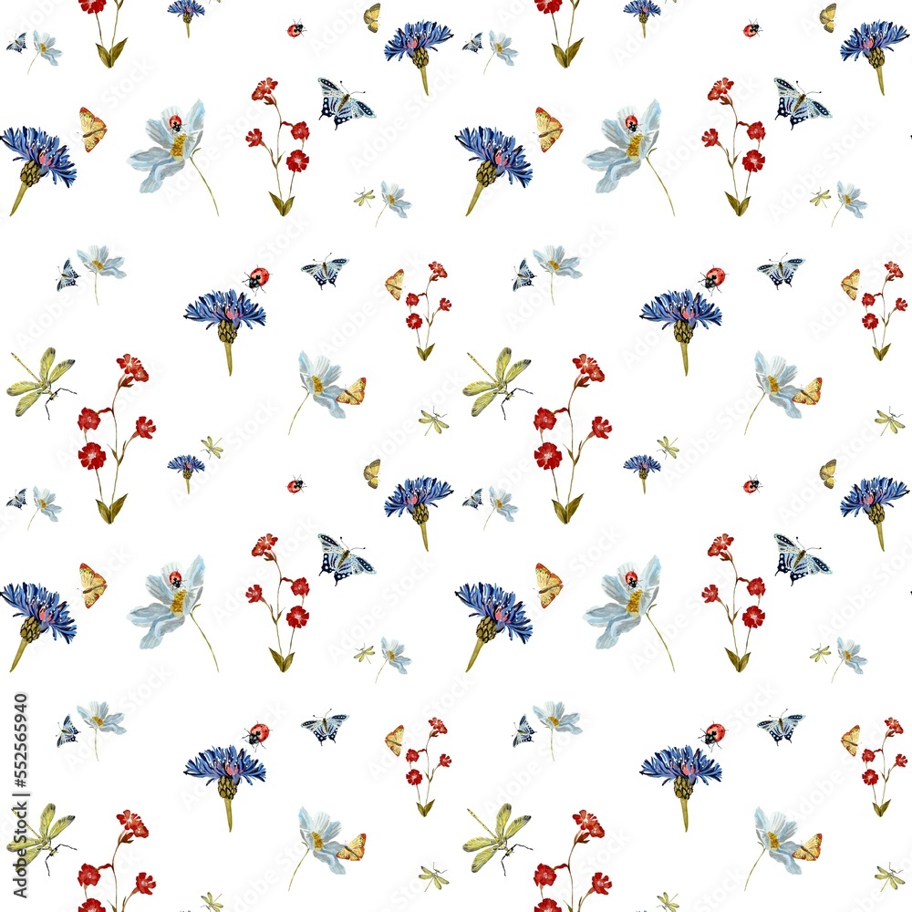 Insect flower daisy cute pattern a watercolor Insect flower daisy cute pattern a watercolor