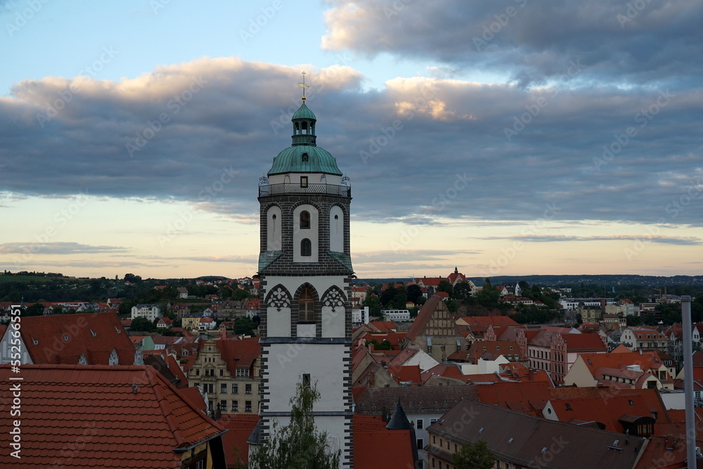 Der Turm der Frauenkirche in der Elbe-Stadt Meissen