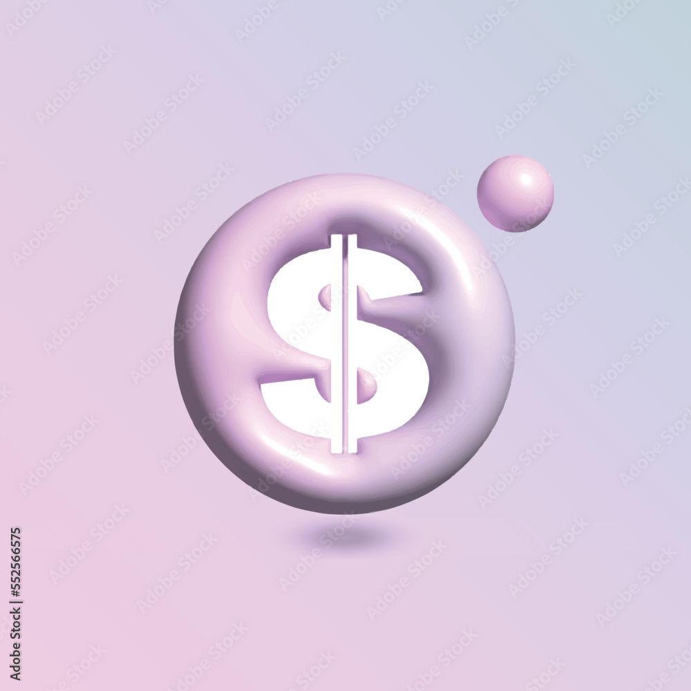 Dollar sign Icon with in circle bright pastel color in 3d style realistic vector art Dollar sign Icon with in circle bright pastel color in 3d style realistic vector art
