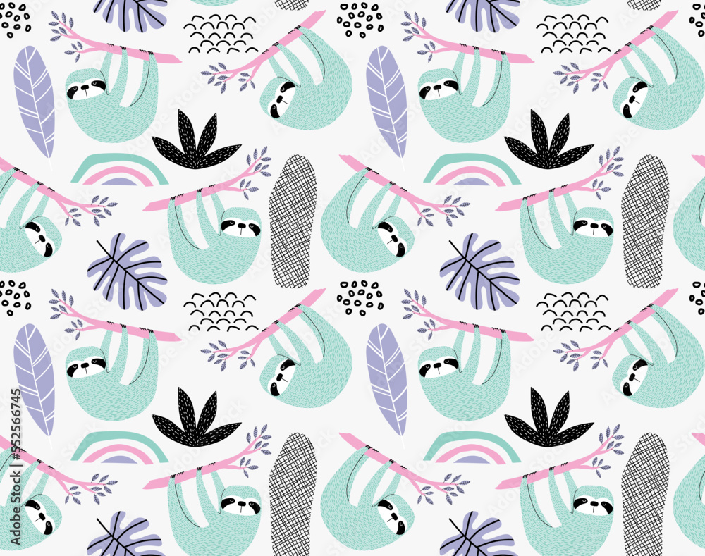 cute sloth seamless pattern. 