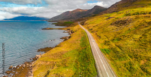 Aerial view of beautiful Grundar Fjord in summer season, Iceland. photo