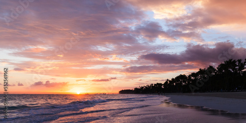 Atlantic Ocean coast on a sunrise, Dominican Republic.