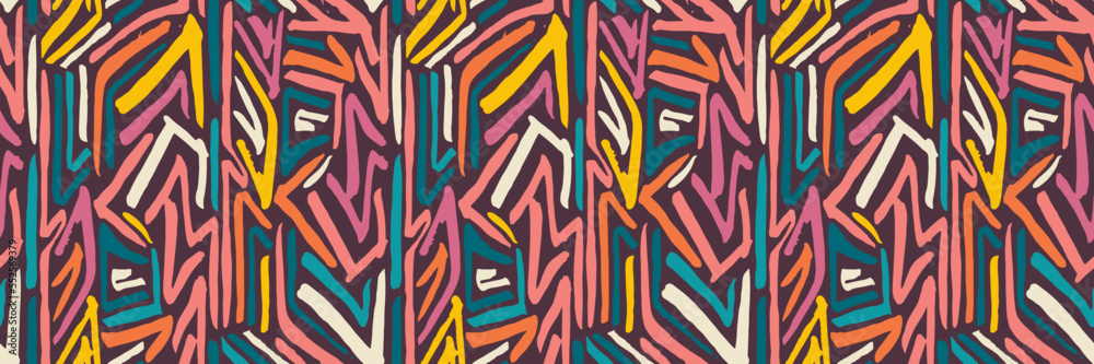 Grunge doodles pattern. Tribal ornament seamless pattern. Grunge ethnic background. Boho hippie style pattern. Modern fabric design. 80s or 90s clothes fabric. Contemporary ornaments. Grunge doodles pattern. Tribal ornament seamless pattern. Grunge ethnic background. Boho hippie style pattern. Modern fabric design. 80s or 90s clothes fabric. Contemporary ornaments.