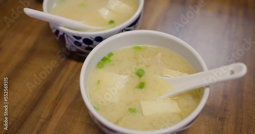 Japanese miso tofu soup at restaurant