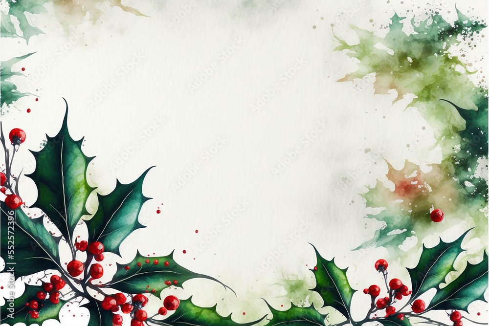 Fototapeta premium Christmas Background, Holly. Floral arrangement of holly. Abstract Art, Digital Illustration