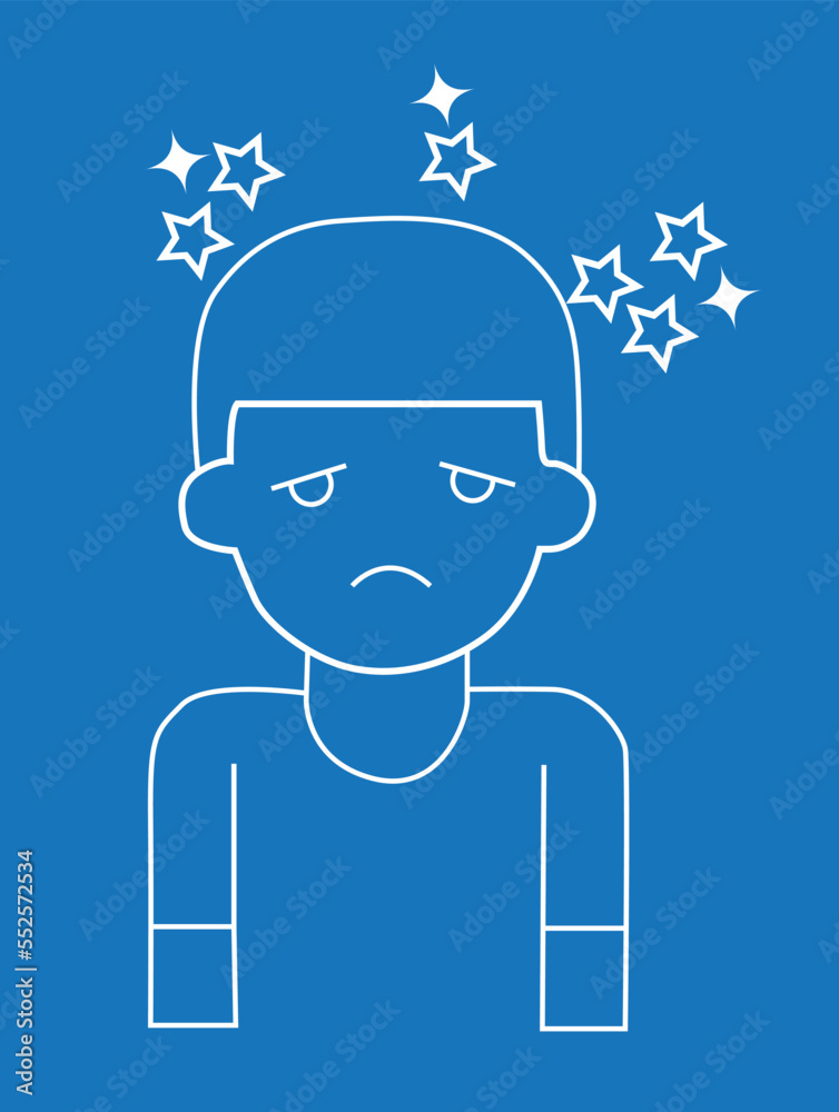 Dizziness icon, little boy feeling dizzy icon blue vector Dizziness icon, little boy feeling dizzy icon blue vector