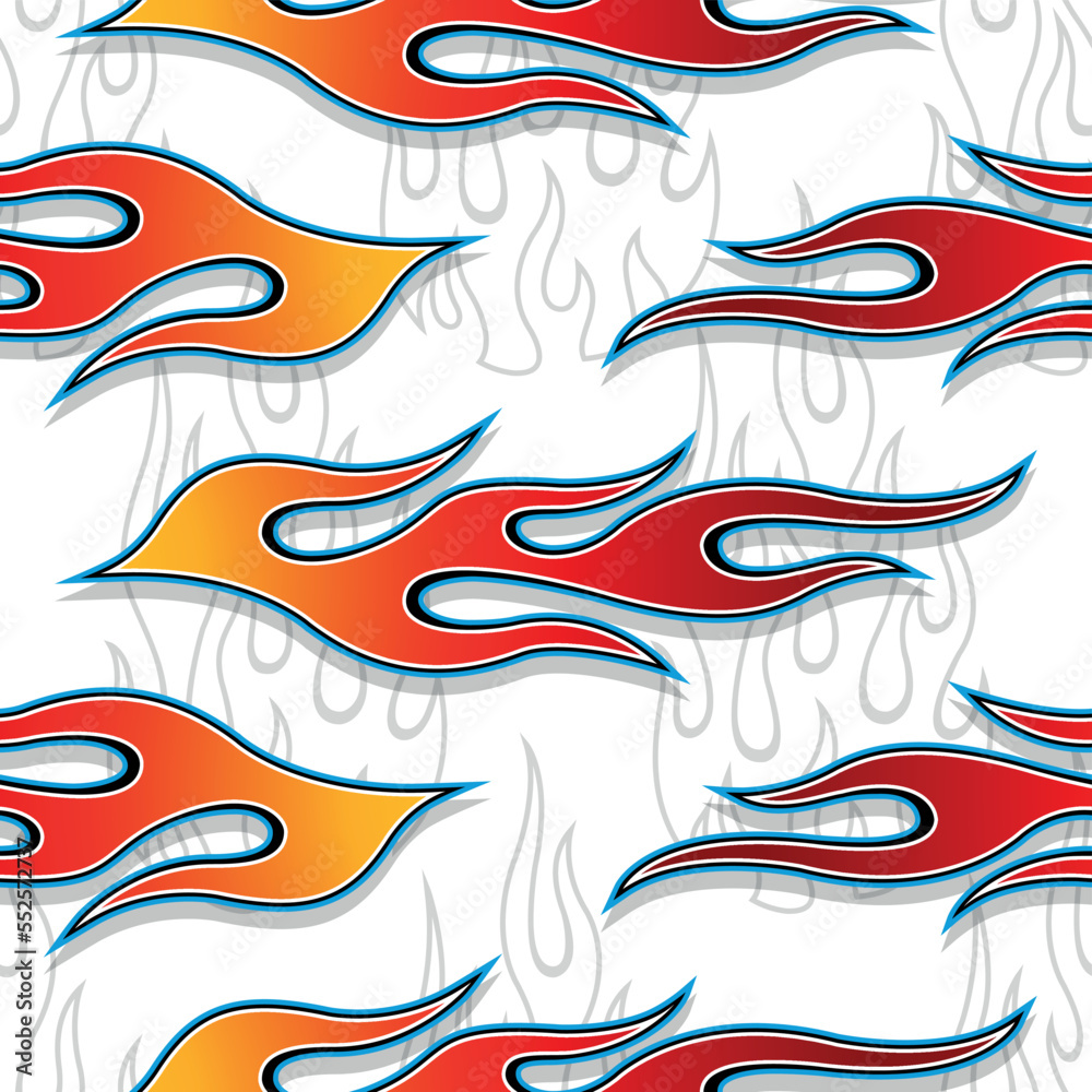 Flames wallpaper design vector image. Repeating fire background. Wallpaper, wrapping paper, packaging, textile design.