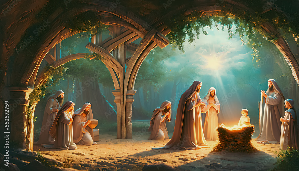 Christmas nativity scene of born child baby Jesus Christ in the manger Christmas nativity scene of born child baby Jesus Christ in the manger