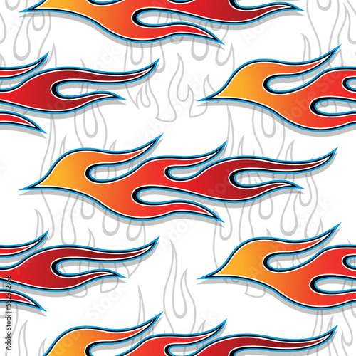 Seamless pattern vector fire flame image. Fire repeating tile background wallpaper texture design.