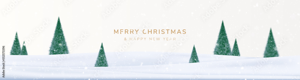 Merry Christmas and Happy New Year Background with Snow, Ice, and Christmas Trees Landscape. Vector illustration Merry Christmas and Happy New Year Background with Snow, Ice, and Christmas Trees Landscape. Vector illustration