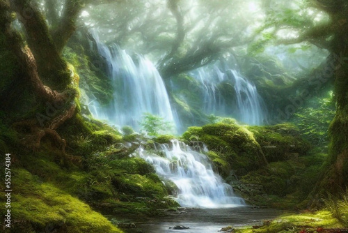 beautiful waterfall in a shady forest