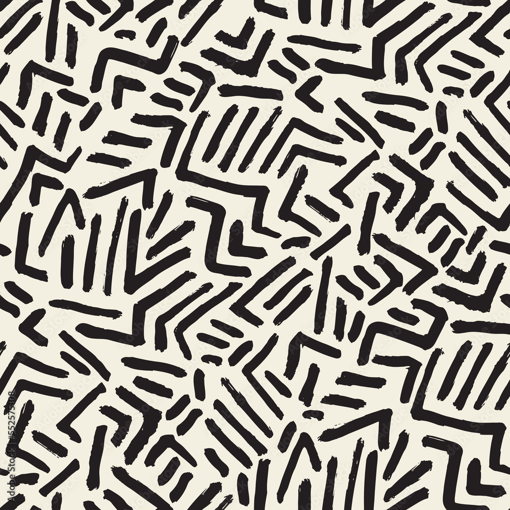Hand Painted Sticks. Monochrome abstract artistic hand painted seamless pattern. Decorative vector wallpaper background.