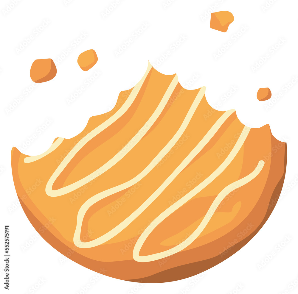 Eaten cookie with crumbs. Crunchy sweet biscuit icon Eaten cookie with crumbs. Crunchy sweet biscuit icon