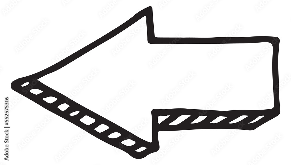 Left arrow doodle. Direction icon. Hand drawn pointer Left arrow doodle. Direction icon. Hand drawn pointer