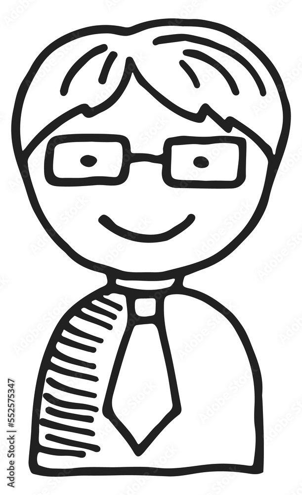 Smart man in tie doodle. Office worker portrait