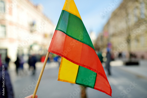 Quadro em tela Lithuanian flag during celebration of Restoration of the State Day in Vilnius