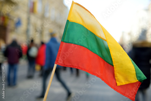 Lithuanian flag during celebration of Restoration of the State Day in Vilnius.