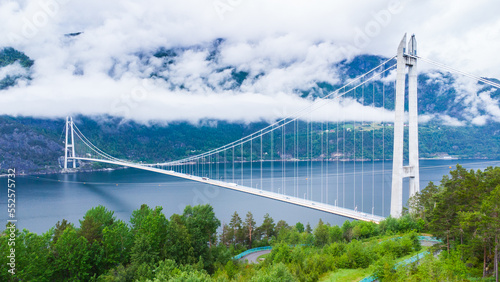 Aerial view of the Hardanger suspension bridge in Norway