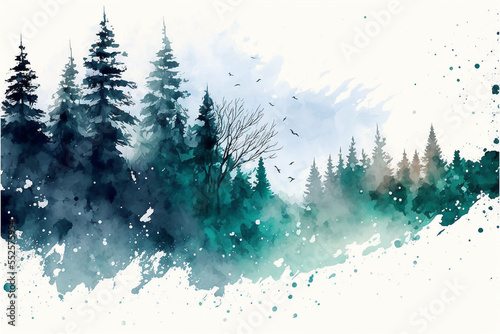 Abstract Winter Fir Tree Forest, Digital Illustration
