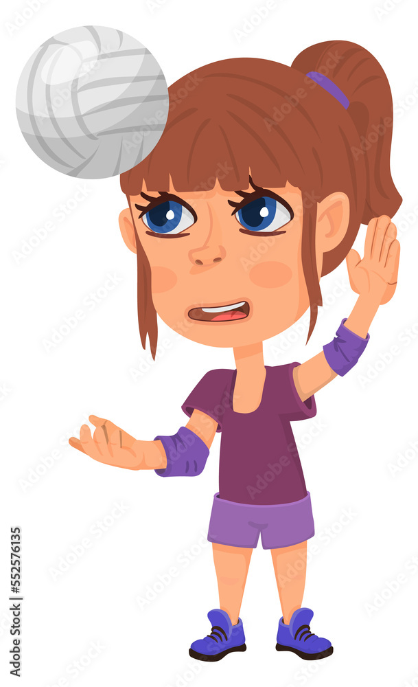 Girl hitting volleyball ball. Kid playing summer sport