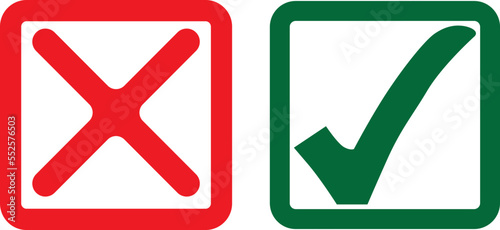 Approved and not approved icon, green check and red cross symbols