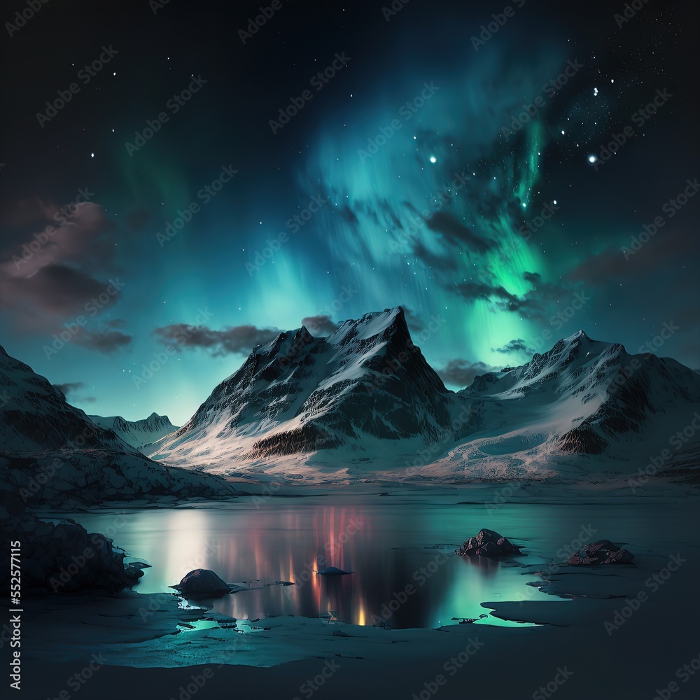 Northern Lights. 3d illustration Generative AI	
