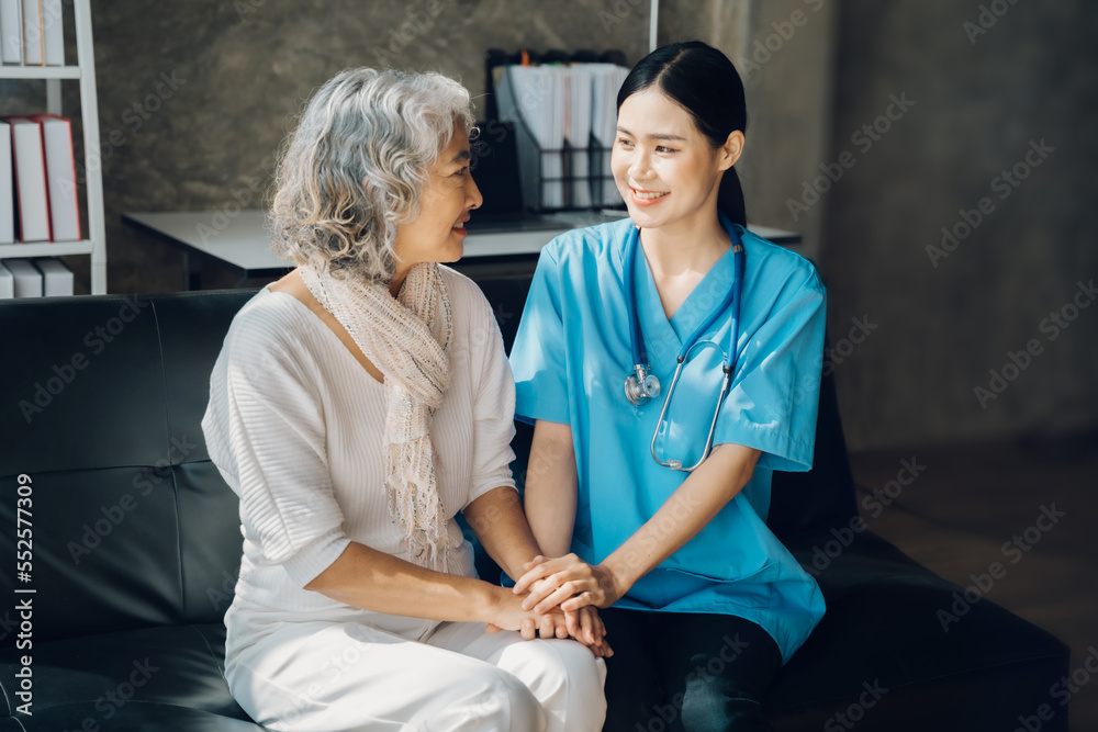 Obraz premium Asian doctor women and patient discussing while sitting. Medicine and health care concept.