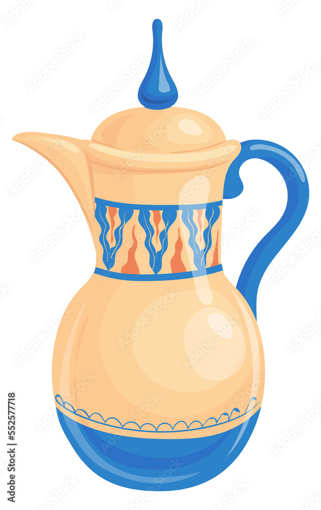 Ancient pitcher. Ceramic asian jug. Cartoon vessel