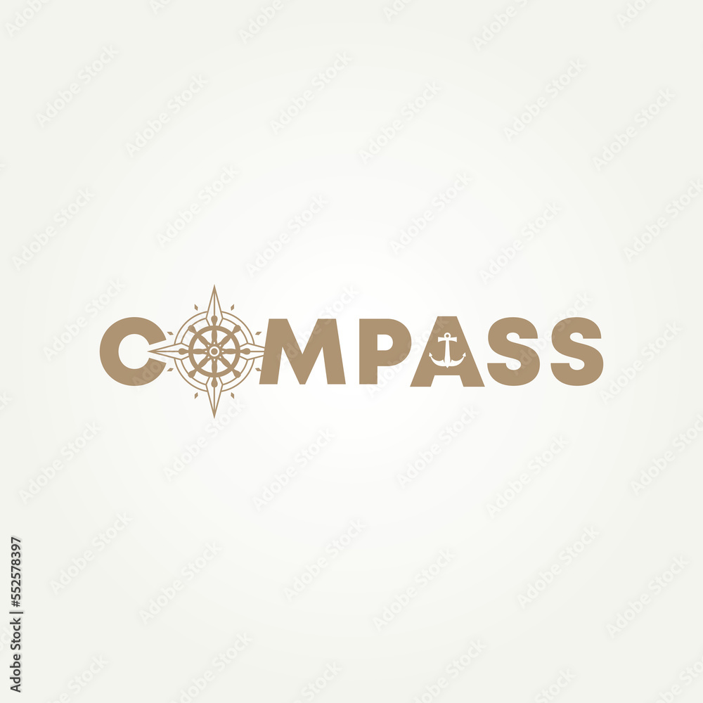 Naklejka premium modern minimalist steering wheel and anchor compass label icon logo template vector illustration design