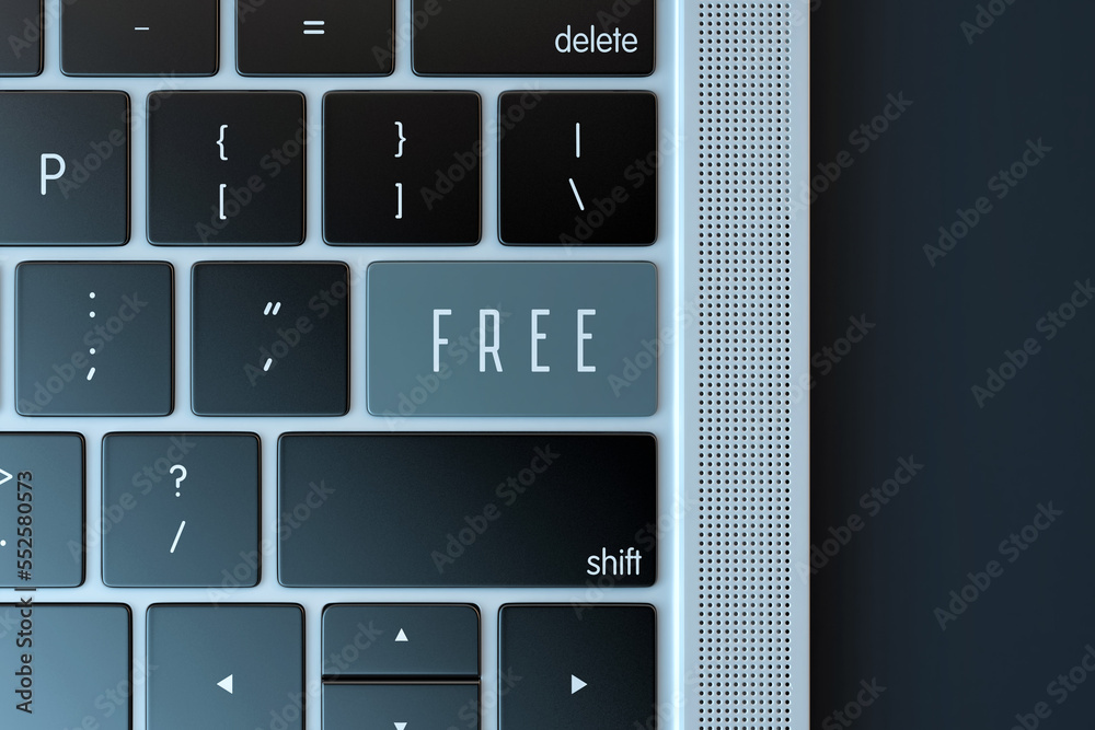Free. Sign on laptop keyboard. 3D Rendering Free. Sign on laptop keyboard. 3D Rendering